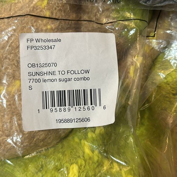 Free People Sunshine to Follow Argyle Cotton Blend Sweater Lemon Sugar Combo NEW - Picture 5 of 10